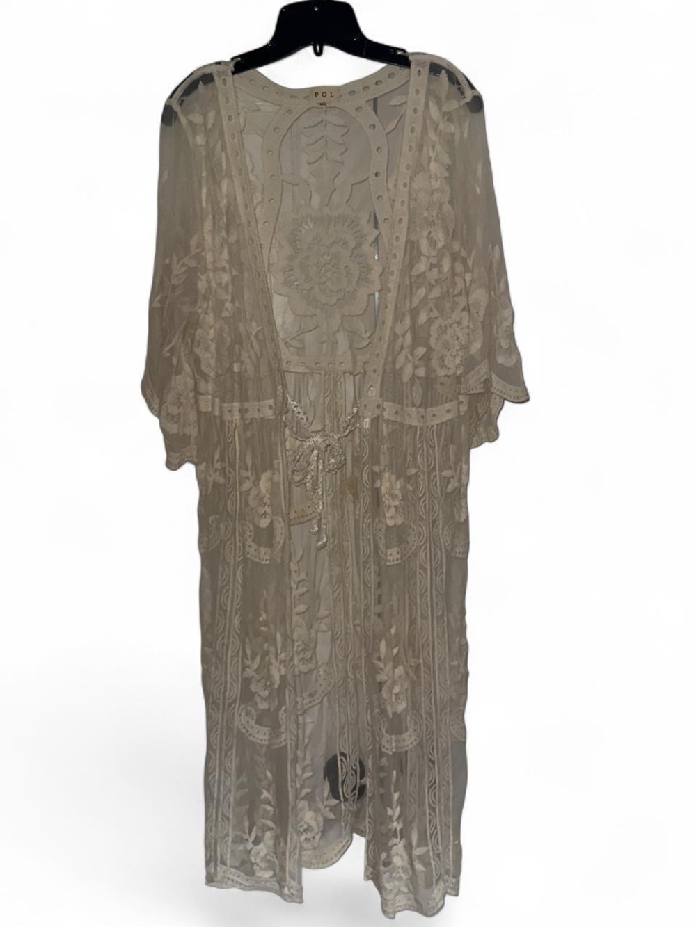POL Cream Lace Floral Open-Front Cardigan Kimono